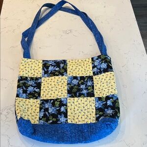 Handcrafted Blue and Yellow Floral Patchwork Shoulder Tote Bag